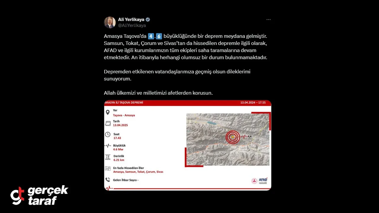 Samsun ve Amasya Sınırında 4.7 Büyüklüğünde Deprem: Bakan Yerlikaya’dan Açıklama Geldi