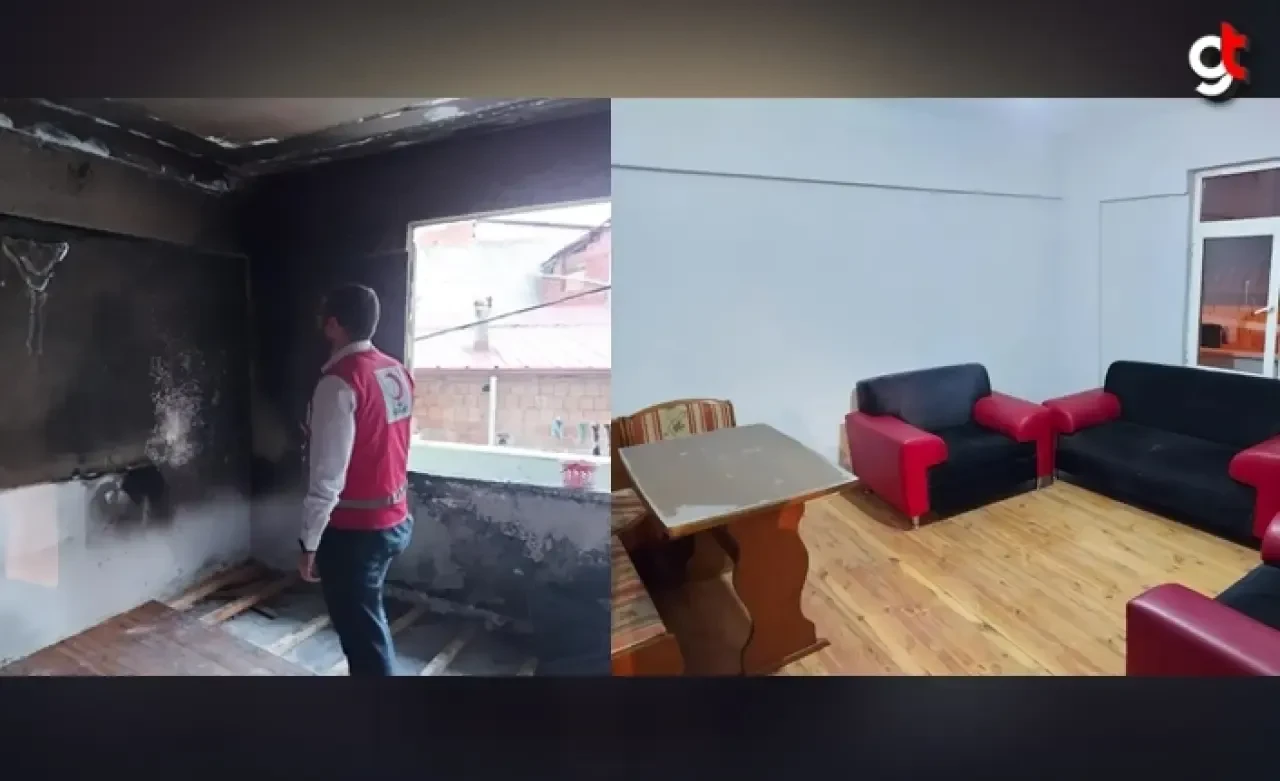Türk Kızılay Samsun İl Başkanlığı, yangın çıkan evi yeniledi