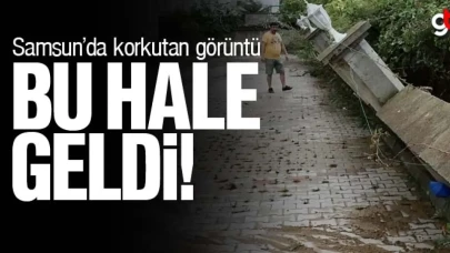 Samsun'da evin istinat duvarı çöktü