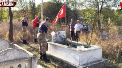 Jandarma, Vezirköprü'de şehit mezarına bakım yaptı