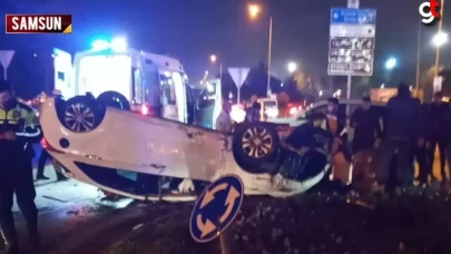 Samsun Baruthane köprüsünde araç ters döndü