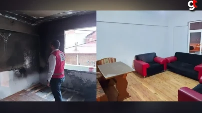 Türk Kızılay Samsun İl Başkanlığı, yangın çıkan evi yeniledi