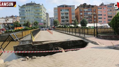Terme&#039;de köprü çöktü 2 kişi yaralandı; video haber