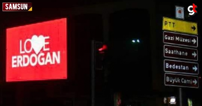 Samsun'da 'Love Erdoğan' görseli LED ekranlara yansıtıldı