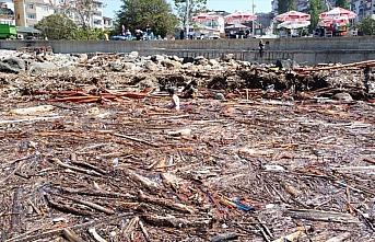 Giresun'da sahil selin sürüklediği odun parçaları ile kaplandı