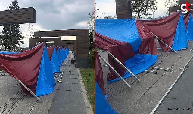Bordo mavi renkli çadırlar için "haberimiz yoktu özür dileriz" açıklaması